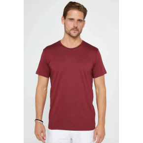 Erkek Düz Bisiklet Yaka Tişört Kısa Kol Yazlık T-Shirt -  Bordo