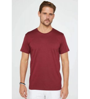 Erkek Düz Bisiklet Yaka Tişört Kısa Kol Yazlık T-Shirt -  Bordo