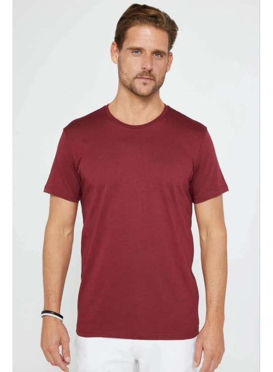 Erkek Düz Bisiklet Yaka Tişört Kısa Kol Yazlık T-Shirt - Bordo Erkek Düz Bisiklet Yaka Tişört Kısa Kol Yazlık T-Shirt - Bordo