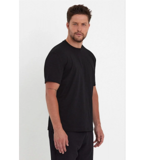 Erkek Düz Penye Tişört Bisiklet Yaka Kısa Kol Regular Fit T-Shirt - Siyah