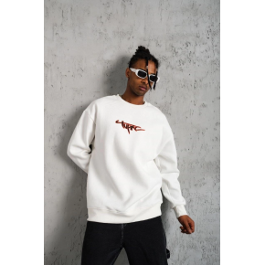 Erkek 3 İplik Pamuklu Bisiklet Yaka Gangster Baskılı Sweatshirt - Beyaz