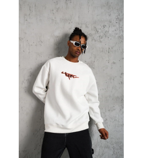 Erkek 3 İplik Pamuklu Bisiklet Yaka Gangster Baskılı Sweatshirt - Beyaz