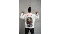 Erkek 3 İplik Pamuklu Bisiklet Yaka Gangster Baskılı Sweatshirt - Beyaz