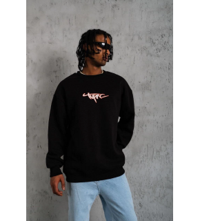 Erkek 3 İplik Pamuklu Bisiklet Yaka Gangster Baskılı Sweatshirt - Siyah