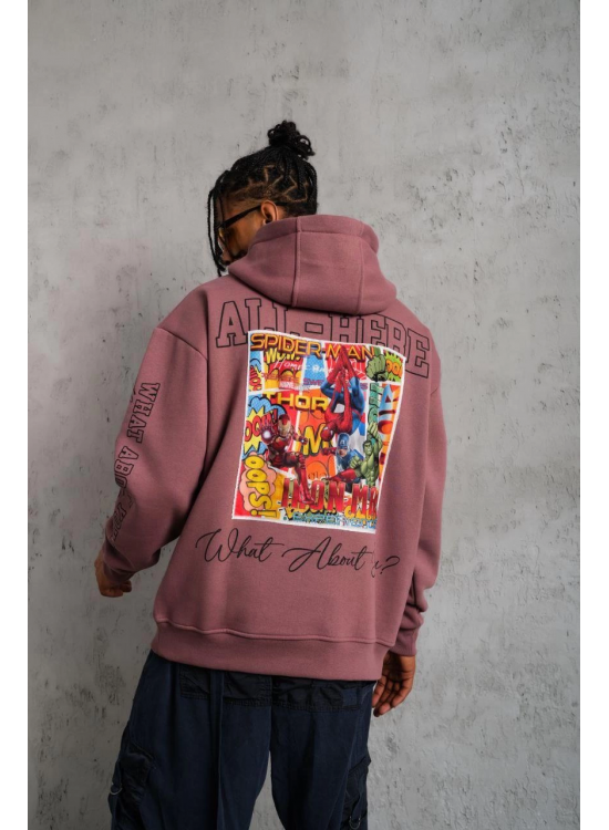 Erkek 3 İplik Pamuklu Kapüşonlu Baskılı Cepli Sweatshirt Hoodie - Gül Kurusu Erkek 3 İplik Pamuklu Kapüşonlu Baskılı Cepli Sweatshirt Hoodie - Gül Kurusu