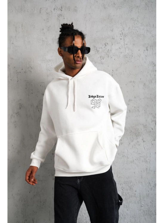 Erkek 98 Baskılı Kapşonlu 3 iplik pamuklu Sweatshirt hoodie - Beyaz Erkek 98 Baskılı Kapşonlu 3 iplik pamuklu Sweatshirt hoodie - Beyaz
