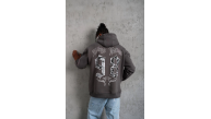 Erkek 3 İplik Pamuklu Kapüşonlu Baskılı Cepli Oversize Sweatshirt Hoodie - Gri Erkek 3 İplik Pamuklu Kapüşonlu Baskılı Cepli Oversize Sweatshirt Hoodie - Gri
