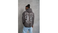 Erkek 3 İplik Pamuklu Kapüşonlu Baskılı Cepli Oversize Sweatshirt Hoodie - Gri Erkek 3 İplik Pamuklu Kapüşonlu Baskılı Cepli Oversize Sweatshirt Hoodie - Gri