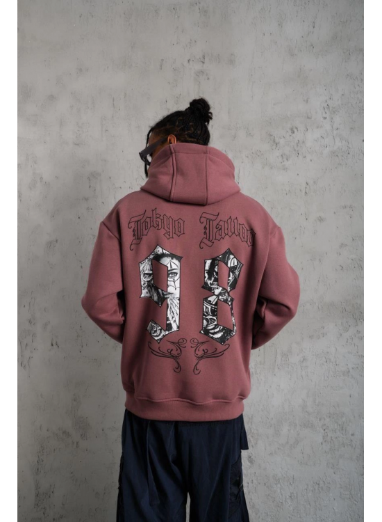 Erkek 3 İplik Pamuklu Kapüşonlu Baskılı Cepli Sweatshirt Hoodie - Gül Kurusu Erkek 3 İplik Pamuklu Kapüşonlu Baskılı Cepli Sweatshirt Hoodie - Gül Kurusu