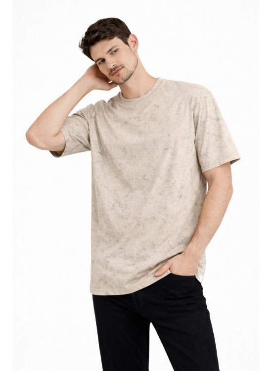 Erkek Asit Yıkama Bisiklet Yaka Kısa Kollu Oversize T-Shirt Tişört - Bej Erkek Asit Yıkama Bisiklet Yaka Kısa Kollu Oversize T-Shirt Tişört - Bej