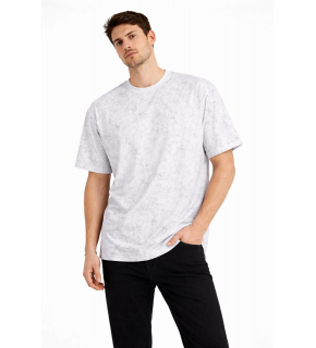 Erkek Asit Yıkama Bisiklet Yaka Kısa Kollu Oversize T-Shirt Tişört - Beyaz