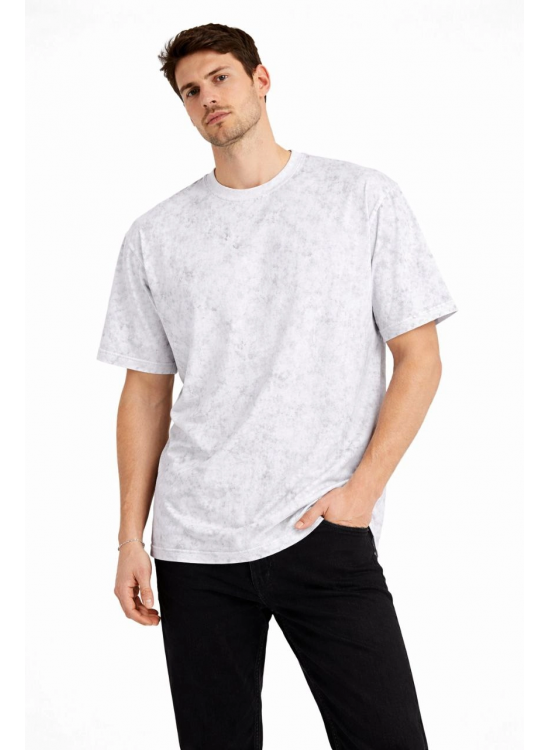 Erkek Asit Yıkama Bisiklet Yaka Kısa Kollu Oversize T-Shirt Tişört - Beyaz Erkek Asit Yıkama Bisiklet Yaka Kısa Kollu Oversize T-Shirt Tişört - Beyaz