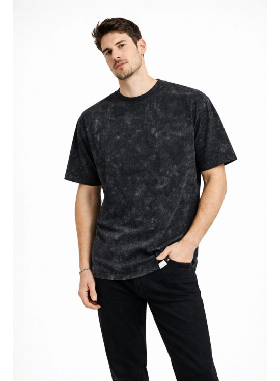 Erkek Asit Yıkama Bisiklet Yaka Kısa Kollu Oversize T-Shirt Tişört - Siyah Erkek Asit Yıkama Bisiklet Yaka Kısa Kollu Oversize T-Shirt Tişört - Siyah