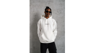 Erkek 3 İplik Pamuklu Kapüşonlu Baskılı Cepli Oversize Sweatshirt Hoodie - Beyaz