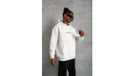 Erkek 3 İplik Pamuklu Kapüşonlu Baskılı Cepli Oversize Sweatshirt Hoodie - Beyaz