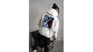 Erkek 3 İplik Pamuklu Kapüşonlu Baskılı Cepli Oversize Sweatshirt Hoodie - Beyaz
