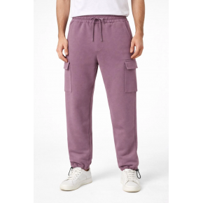 Erkek Baggy 3 İplik Kargo Cepli Eşofman Altı Ayarlanabilir Paça Pantolon - Gül Kurusu
