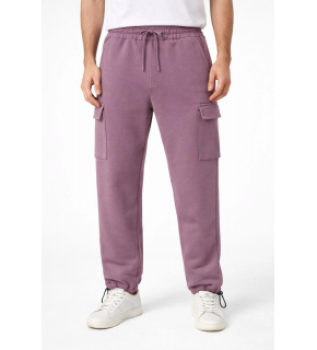 Erkek Baggy 3 İplik Kargo Cepli Eşofman Altı Ayarlanabilir Paça Pantolon - Gül Kurusu