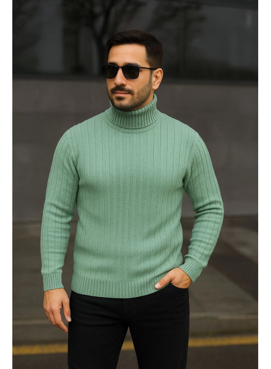 Erkek Tam Boğazlı Balıkçı Yaka Triko Kazak Kalın Fitilli - Mint Yeşili Erkek Tam Boğazlı Balıkçı Yaka Triko Kazak Kalın Fitilli - Mint Yeşili