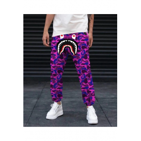 Erkek Pubg Bape x Shark Eşofman Altı - Mor