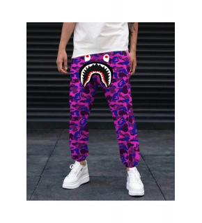 Erkek Pubg Bape x Shark Eşofman Altı - Mor