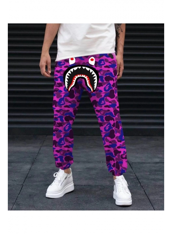Erkek Pubg Bape x Shark Eşofman Altı - Mor Erkek Pubg Bape x Shark Eşofman Altı - Mor