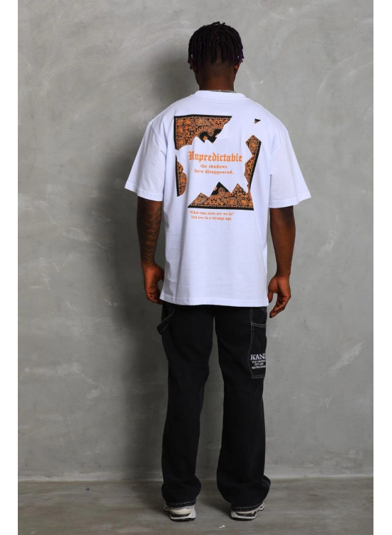 Erkek Baskılı Tişört Kısa Kol Bisiklet Yaka Oversize T-Shirt - Beyaz