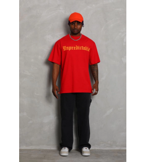 Erkek Baskılı Tişört Kısa Kol Bisiklet Yaka Oversize T-Shirt - Kırmızı