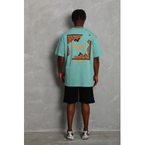 Erkek Baskılı Tişört Kısa Kol Bisiklet Yaka Oversize T-Shirt - Mint Yeşili