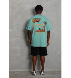 Erkek Baskılı Tişört Kısa Kol Bisiklet Yaka Oversize T-Shirt - Mint Yeşili