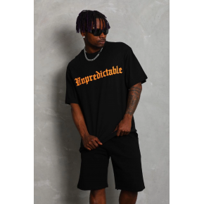 Erkek Baskılı Tişört Kısa Kol Bisiklet Yaka Oversize T-Shirt - Siyah