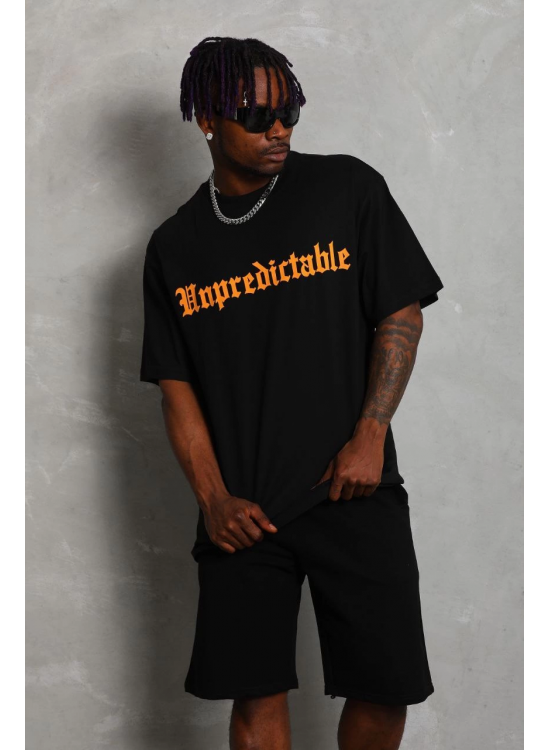 Erkek Baskılı Tişört Kısa Kol Bisiklet Yaka Oversize T-Shirt - Siyah Erkek Baskılı Tişört Kısa Kol Bisiklet Yaka Oversize T-Shirt - Siyah