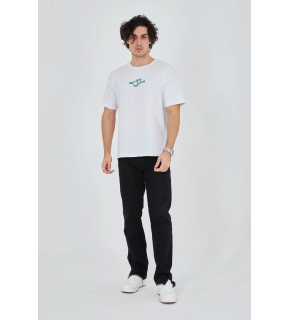 Erkek Baskılı T-Shirt Kısa Kol Bisiklet Yaka Regular Fit Rahat Kalıp Günlük Tişört - Beyaz