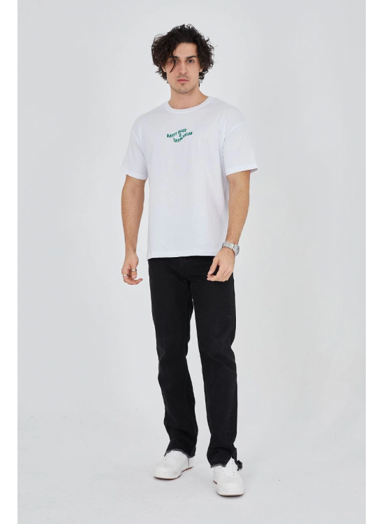 Erkek Baskılı T-Shirt Kısa Kol Bisiklet Yaka Regular Fit Rahat Kalıp Günlük Tişört - Beyaz Erkek Baskılı T-Shirt Kısa Kol Bisiklet Yaka Regular Fit Rahat Kalıp Günlük Tişört - Beyaz