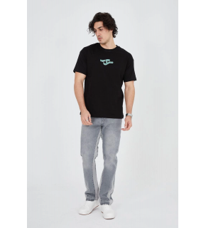Erkek Baskılı T-Shirt Kısa Kol Bisiklet Yaka Regular Fit Rahat Kalıp Günlük Tişört - Siyah