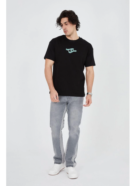 Erkek Baskılı T-Shirt Kısa Kol Bisiklet Yaka Regular Fit Rahat Kalıp Günlük Tişört - Siyah Erkek Baskılı T-Shirt Kısa Kol Bisiklet Yaka Regular Fit Rahat Kalıp Günlük Tişört - Siyah