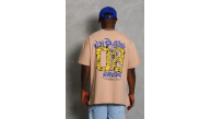 Erkek Baskılı Tişört Kısa Kol Bisiklet Yaka Oversize T-Shirt - Bej