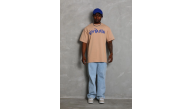 Erkek Baskılı Tişört Kısa Kol Bisiklet Yaka Oversize T-Shirt - Bej