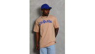 Erkek Baskılı Tişört Kısa Kol Bisiklet Yaka Oversize T-Shirt - Bej