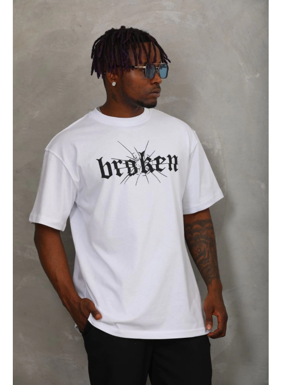 Erkek Baskılı T-Shirt Kısa Kol Bisiklet Yaka Regular Fit Rahat Kalıp Günlük Tişört - Beyaz
