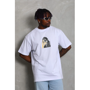 Erkek Baskılı Tişört Kısa Kol Bisiklet Yaka Oversize T-Shirt - Beyaz