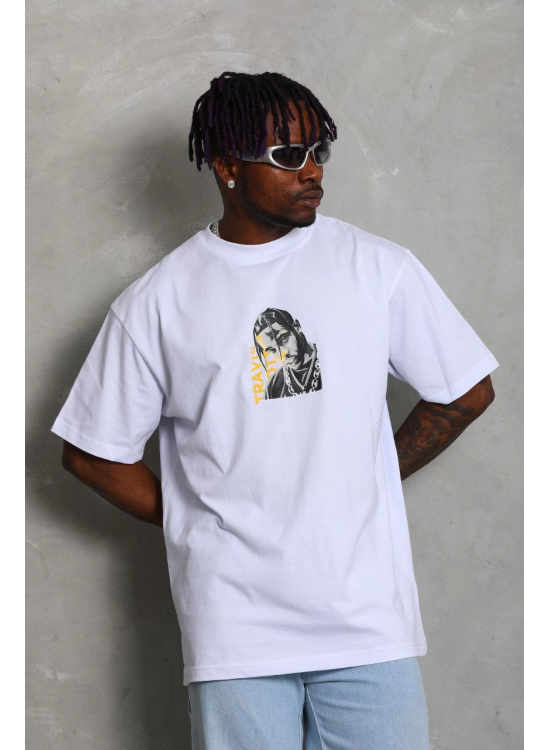 Erkek Baskılı Tişört Kısa Kol Bisiklet Yaka Oversize T-Shirt - Beyaz Erkek Baskılı Tişört Kısa Kol Bisiklet Yaka Oversize T-Shirt - Beyaz