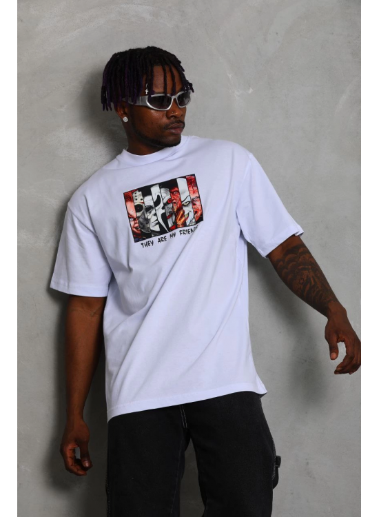 Erkek Baskılı T-Shirt Kısa Kol Bisiklet Yaka Regular Fit Rahat Kalıp Günlük Tişört - Beyaz Erkek Baskılı T-Shirt Kısa Kol Bisiklet Yaka Regular Fit Rahat Kalıp Günlük Tişört - Beyaz