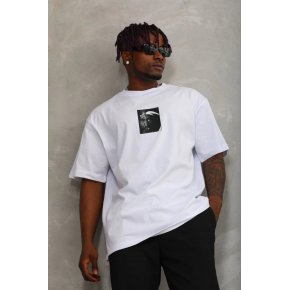 Erkek Kısa Kol Yazlık Tişört Bisiklet Yaka Baskılı Oversize T-Shirt - Beyaz