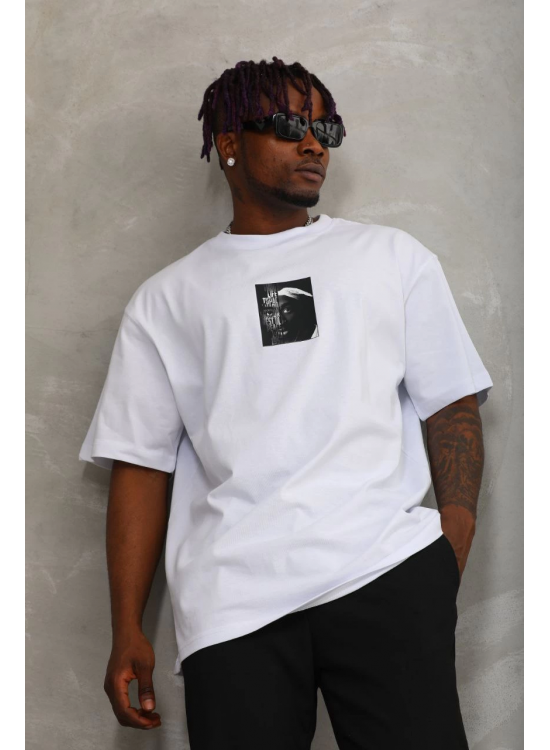 Erkek Kısa Kol Yazlık Tişört Bisiklet Yaka Baskılı Oversize T-Shirt - Beyaz Erkek Kısa Kol Yazlık Tişört Bisiklet Yaka Baskılı Oversize T-Shirt - Beyaz