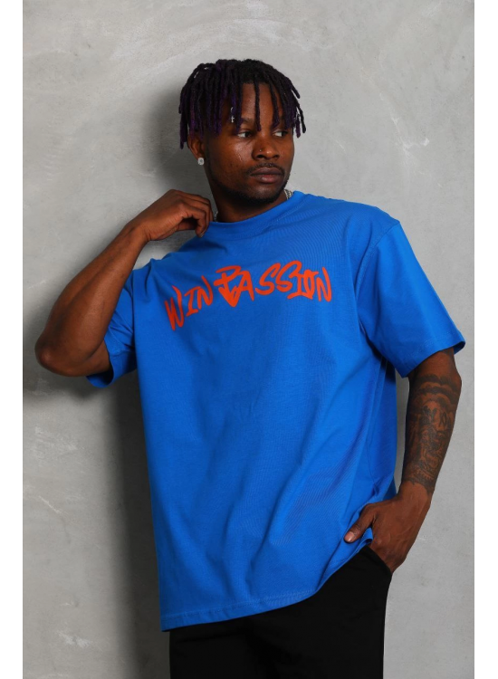 Erkek Baskılı Tişört Kısa Kol Bisiklet Yaka Oversize T-Shirt - Mavi Erkek Baskılı Tişört Kısa Kol Bisiklet Yaka Oversize T-Shirt - Mavi