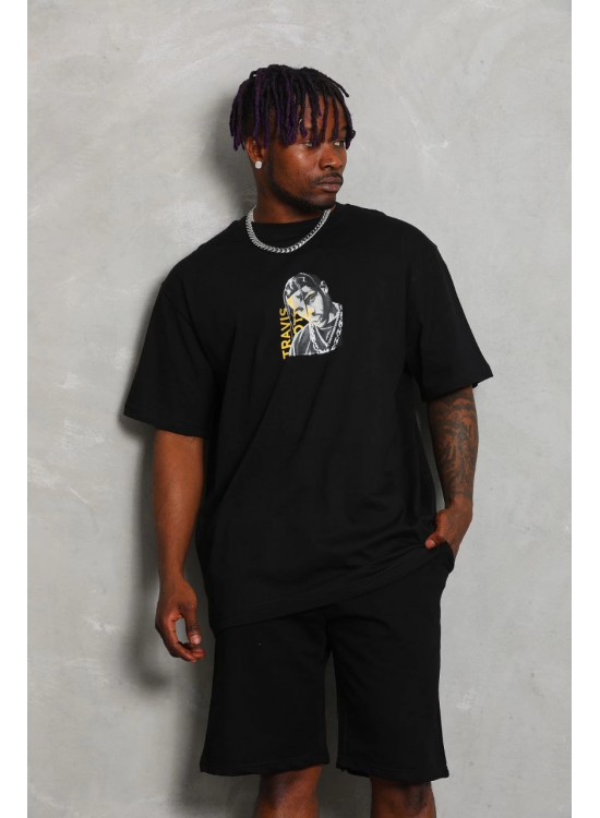 Erkek Baskılı Tişört Kısa Kol Bisiklet Yaka Oversize T-Shirt - Siyah Erkek Baskılı Tişört Kısa Kol Bisiklet Yaka Oversize T-Shirt - Siyah