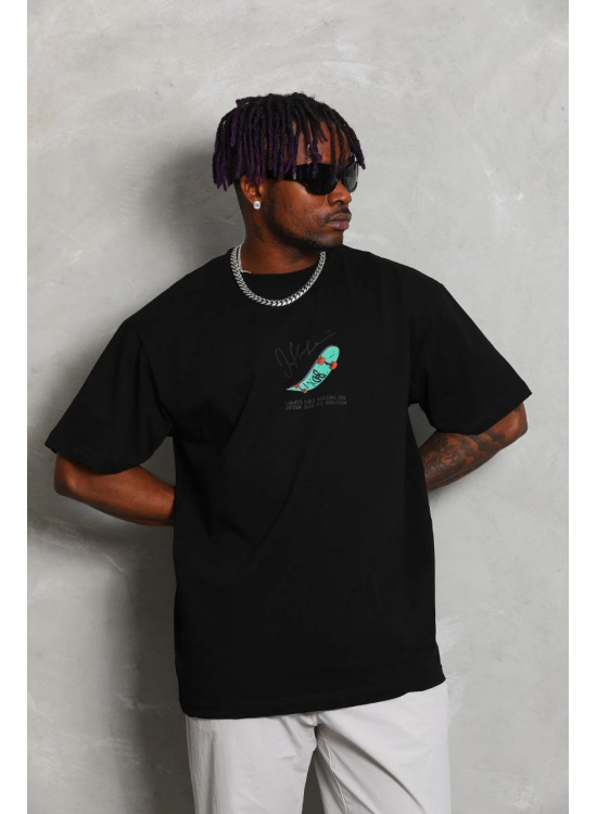 Erkek Baskılı T-Shirt Kısa Kol Bisiklet Yaka Rahat Kalıp Tişört - Siyah Erkek Baskılı T-Shirt Kısa Kol Bisiklet Yaka Rahat Kalıp Tişört - Siyah