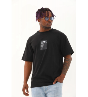 Erkek Kısa Kol Yazlık Tişört Bisiklet Yaka Baskılı Oversize T-Shirt - Siyah