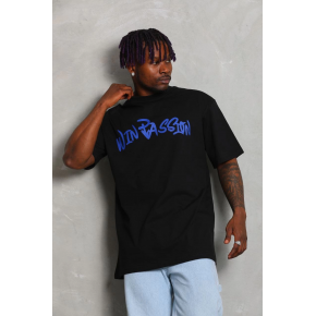 Erkek Baskılı Tişört Kısa Kol Bisiklet Yaka Oversize T-Shirt - Siyah